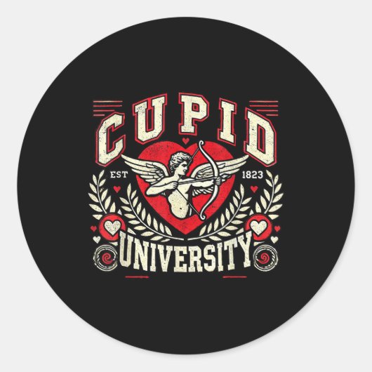 Cupid University Valentijn Thema Ronde Sticker (Voorkant)