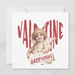 Cupid Valentijn Groeten Rode Hart Liefde Vintage Feestdagenkaart