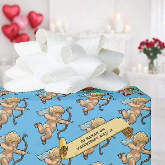 Cupid Valentijnsnaam Toevoegen Pixel Art Patroon Cadeaupapier