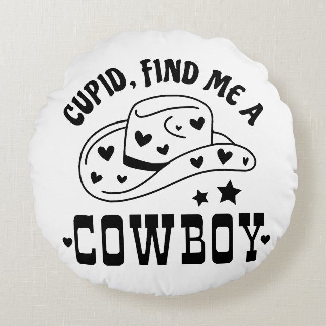 Cupid Vind Me Een Cowboy Western Rond Kussen (Voorkant)