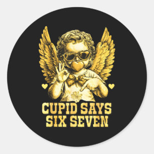 Cupid zegt zes zeven grappige valentine 67 meme ma ronde sticker