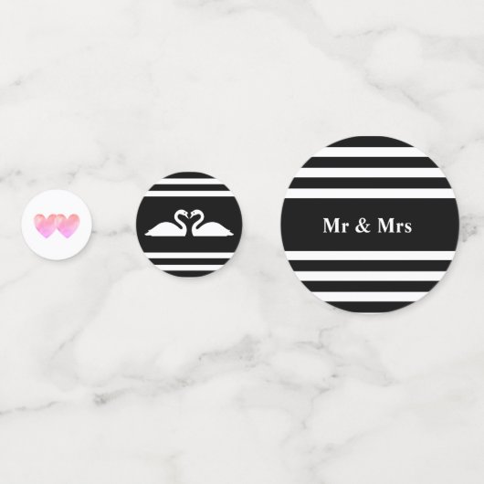 Cupid, zwanen op een zwarte en witte gestreepte br confetti (Voorkanten)