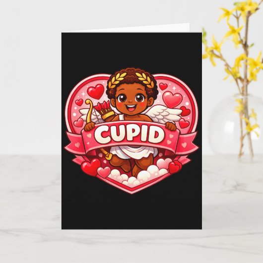 Cupido Afro-Amerikaanse Valentijn  Kaart (Gele Bloem)