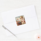 Cupido Angel schrijft een liefdesbrief Vierkante Sticker (Envelop)