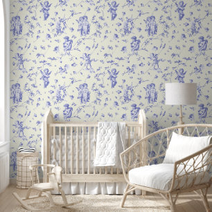Cupido Angels Floral Baby Blauw Toile Behang