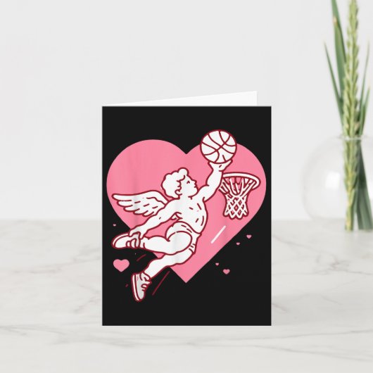 Cupido Basketbal Valentijnsdag Hart Dunking Bask Kaart (Voorkant)