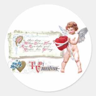 Cupido Binding Hearts als één  Valentijn Ronde Sticker