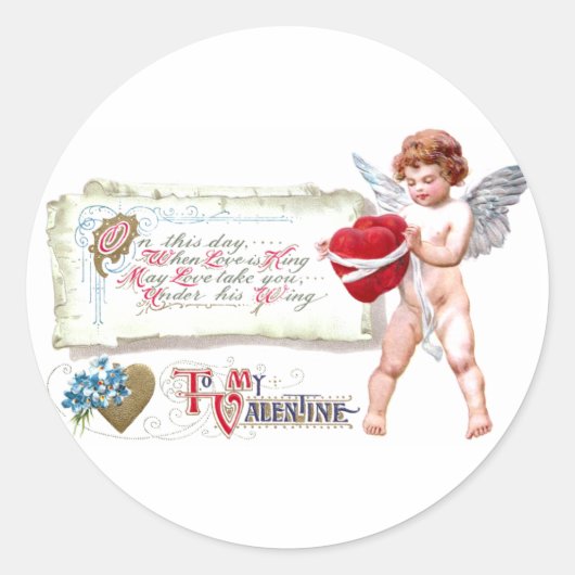 Cupido Binding Hearts als één Valentijn Ronde Sticker (Voorkant)