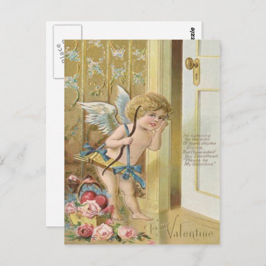 Cupido Bow Arrow Hart Rozen Roos Briefkaart (Voorkant / Achterkant)