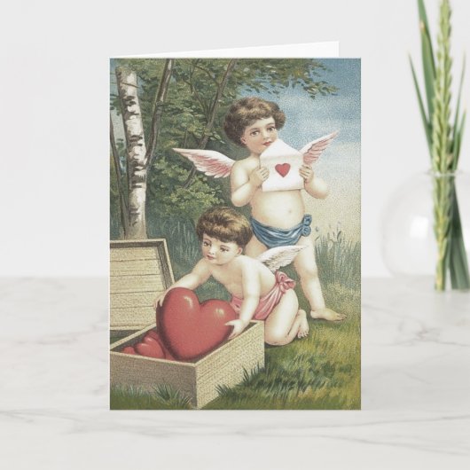 Cupido Cherub Angel Box Heart Valentijn Feestdagen Kaart (Voorkant)