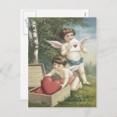 Cupido Cherub Angel Box Heart Valentijn Feestdagenkaart (Voorkant / Achterkant)