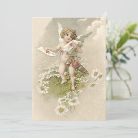 Cupido Cherub Angel Daisy bruiloft uitnodiging (Staand voorkant)