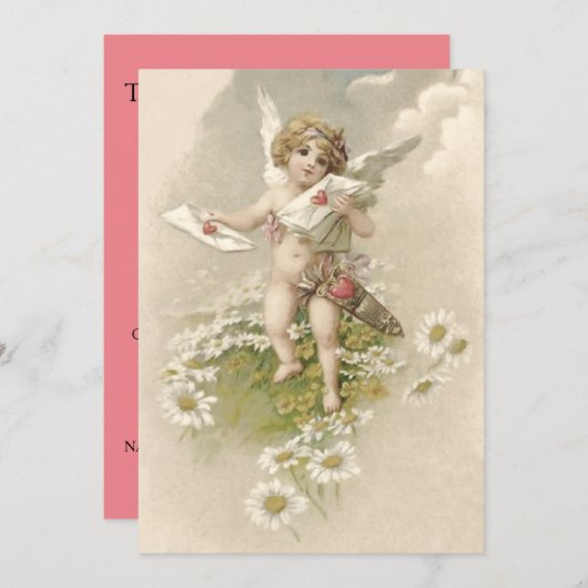 Cupido Cherub Angel Daisy bruiloft uitnodiging (Voorkant / Achterkant)