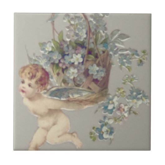 Cupido Cherub Angel Forget-Me-Not Tegeltje (Voorkant)