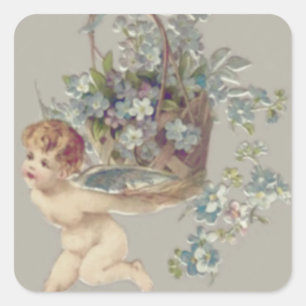 Cupido Cherub Angel Forget-Me-Not Vierkante Sticker