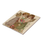 Cupido Cherub Angel Roos Vergeet-Me-Not Tegeltje (Zijkant)