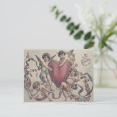 Cupido Cherub Engel Hart Bloemen Briefkaart (Staand voorkant)