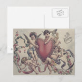 Cupido Cherub Engel Hart Bloemen Briefkaart (Voorkant / Achterkant)