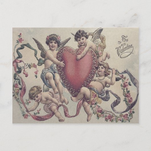 Cupido Cherubijn Engel Hart Bloemen Briefkaart (Voorkant)