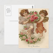 Cupido Cherubijn Engel Mandje Rozen Roos Briefkaart (Voorkant / Achterkant)