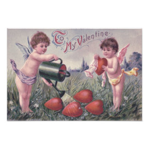 Cupido Cherubijn Engel Water geven Hart Foto Afdruk