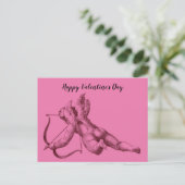 Cupido de engel in roze Valentijnsdag Kaart (Staand voorkant)