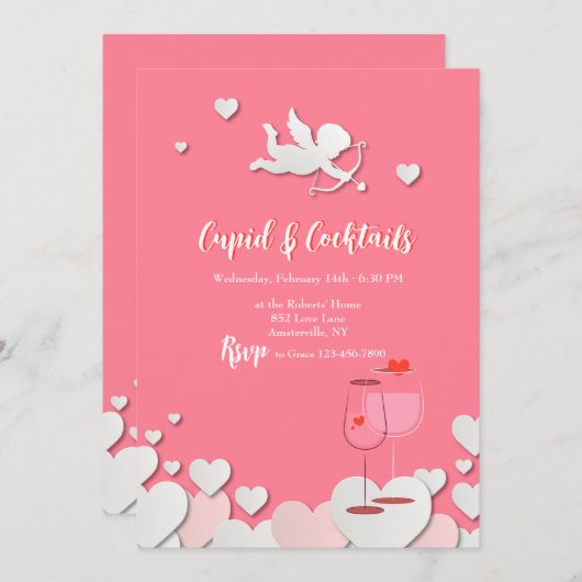 Cupido en Cocktails Party Uitnodigingen (Voorkant / Achterkant)