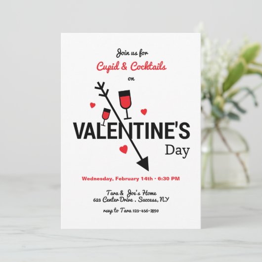 Cupido en Cocktails Valentijnsdag Kaart (Staand voorkant)
