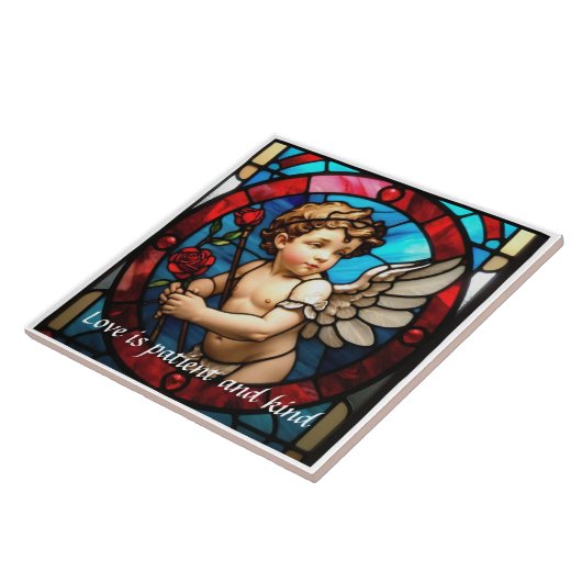 Cupido en Roos Glas in lood Keramische Trivet Tegeltje (Zijkant)