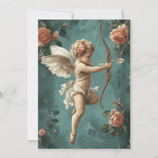 Cupido en Rozen in vintage stijl Feestdagenkaart (Voorkant)