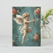 Cupido en Rozen in vintage stijl Feestdagenkaart (Staand voorkant)