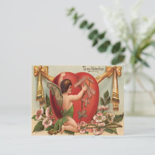 Cupido Gebroken Hart Patching Bloemen Briefkaart (Staand voorkant)