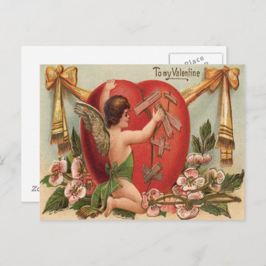 Cupido Gebroken Hart Patching Bloemen Briefkaart (Voorkant / Achterkant)