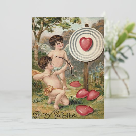 Cupido Hart Boog Pijl Doel Trouw Uitnodiging (Staand voorkant)