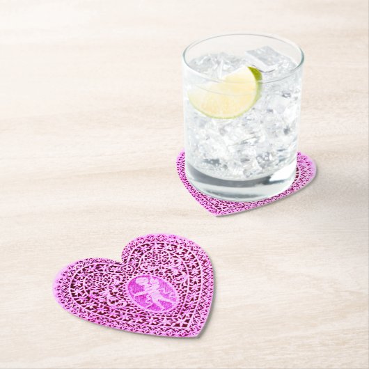 CUPIDO HART IN ROZE BLOEMEN VALENTIJN KARTONNEN ONDERZETTERS (Insitu)