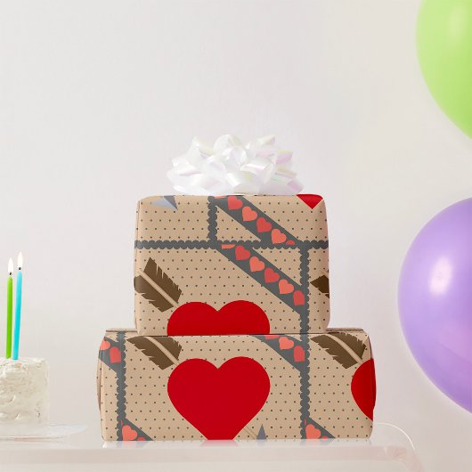 Cupido Hart met Pijl Romantische Valentijnse Patro Cadeaupapier