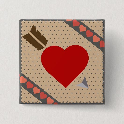 Cupido Hart met Pijl Romantische Valentijnse Patro Vierkante Button 5,1 Cm (Voorkant)