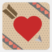 Cupido Hart met Pijl Romantische Valentijnse Patro Vierkante Sticker (Voorkant)