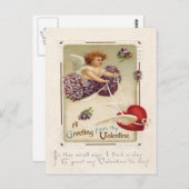 Cupido hart Paarse Vergeet mij niet Briefkaart (Voorkant / Achterkant)