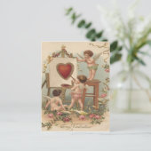 Cupido Hart Schilderen Rozen Roos Briefkaart (Staand voorkant)