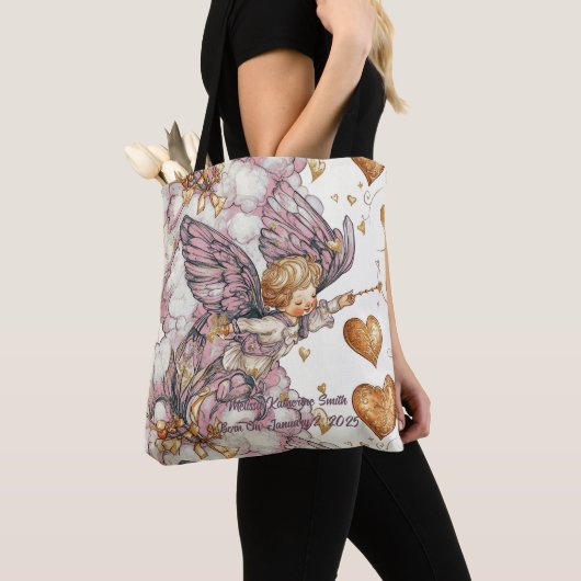 Cupido in wolken met harten tote bag (Dichtbij)