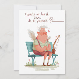 Cupido is even vakantie. Liefde, doe het zelf. Feestdagenkaart