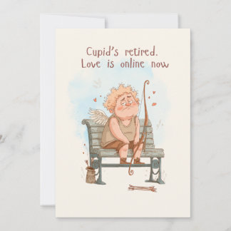 Cupido is met pensioen. Liefde is nu online Feestdagenkaart