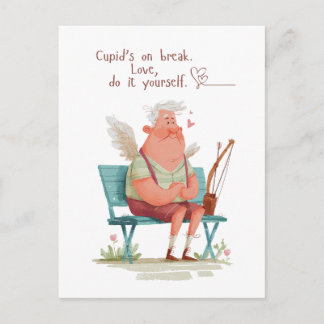 Cupido is met vakantie. Liefde, doe het zelf. Briefkaart