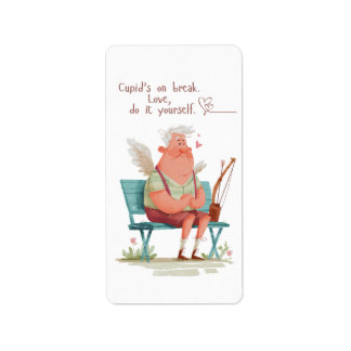 Cupido is met vakantie. Liefde, doe het zelf. Etiket