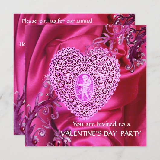 CUPIDO KANT HART OP ROZE FUCHSIA ZIJDE STOF KAART (Voorkant / Achterkant)