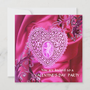 CUPIDO KANT HART OP ROZE FUCHSIA ZIJDE STOF KAART