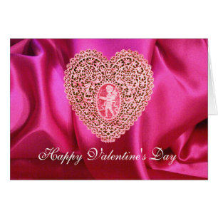 CUPIDO KANT HART ZIJDE FUCHSIA STOF, Roze Rood