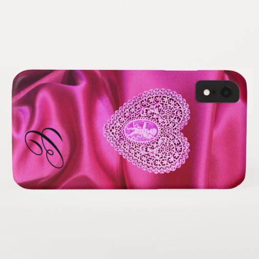 CUPIDO KANT HART ZIJDE ROZE FUCHSIA STOF MONOGRAM Case-Mate iPhone CASE (Achterkant (horizontaal))