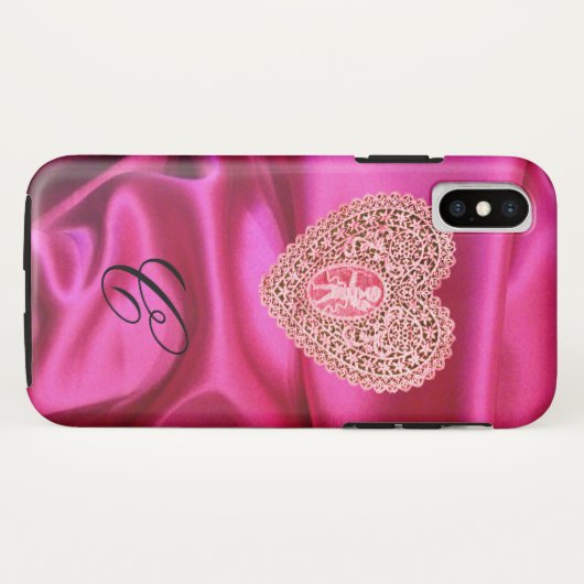 CUPIDO KANT HART ZIJDE ROZE FUCHSIA STOF MONOGRAM Case-Mate iPhone CASE (Achterkant (horizontaal))